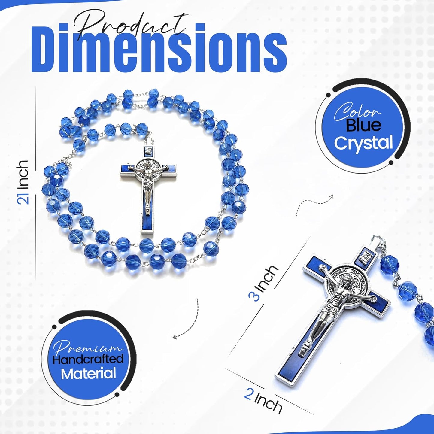 Título: Rosario de Cristal Azul Italiano (Edición Devocional y Protección para Auto