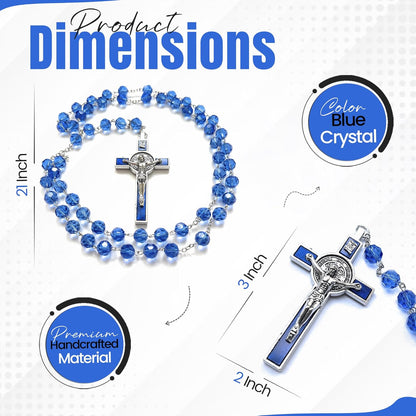 Título: Rosario de Cristal Azul Italiano (Edición Devocional y Protección para Auto