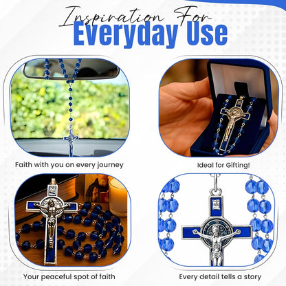 Título: Rosario de Cristal Azul Italiano (Edición Devocional y Protección para Auto