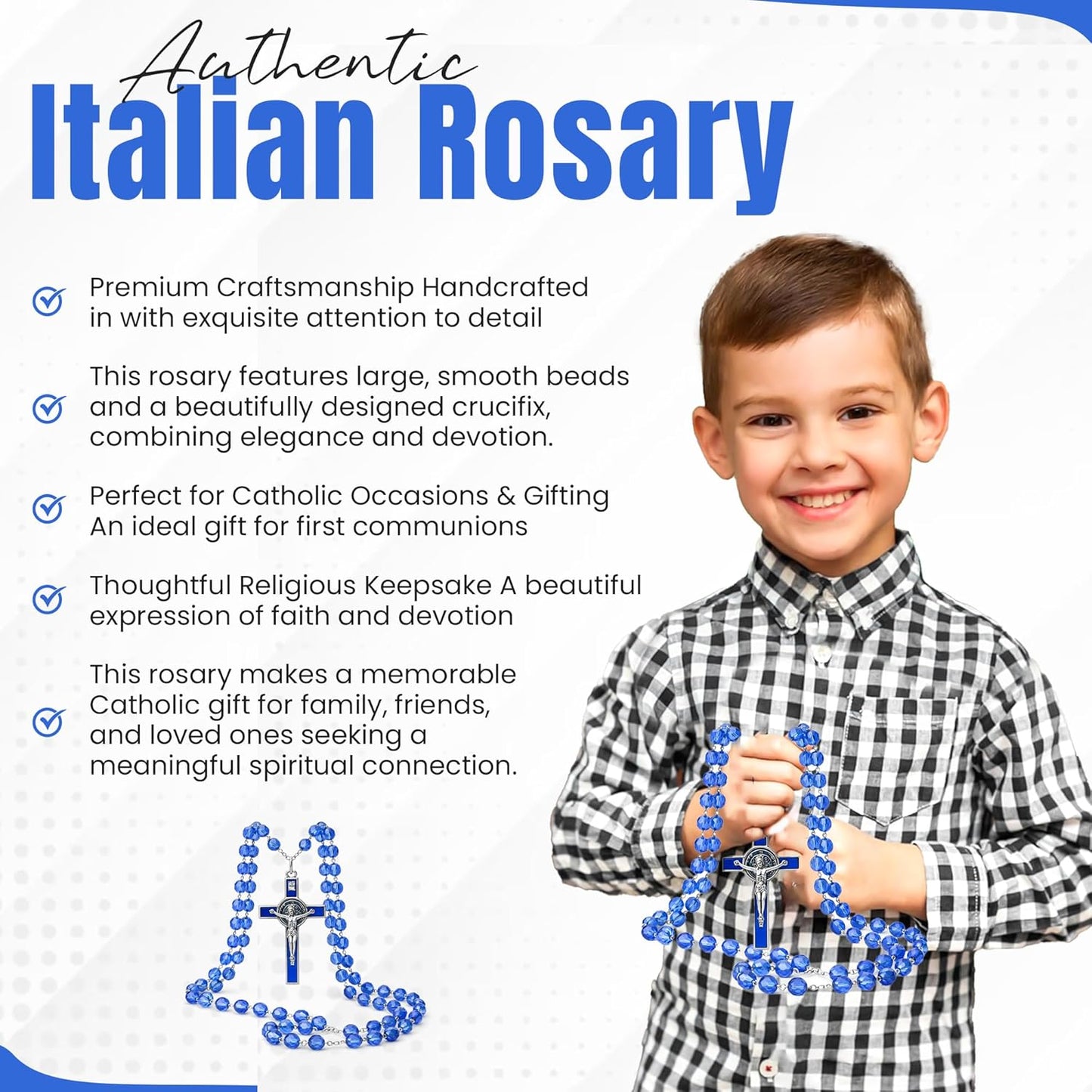 Título: Rosario de Cristal Azul Italiano (Edición Devocional y Protección para Auto
